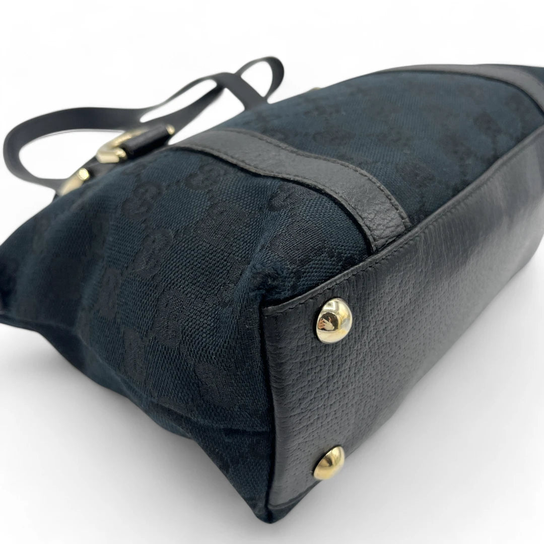 Gucci Handtasche Abbey mini schwarze Lederdetails monogram dunkelblau