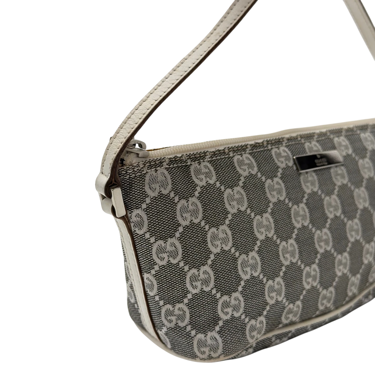 Gucci Handtasche Boat Baguette monogram grau – Innenetikett im Detail