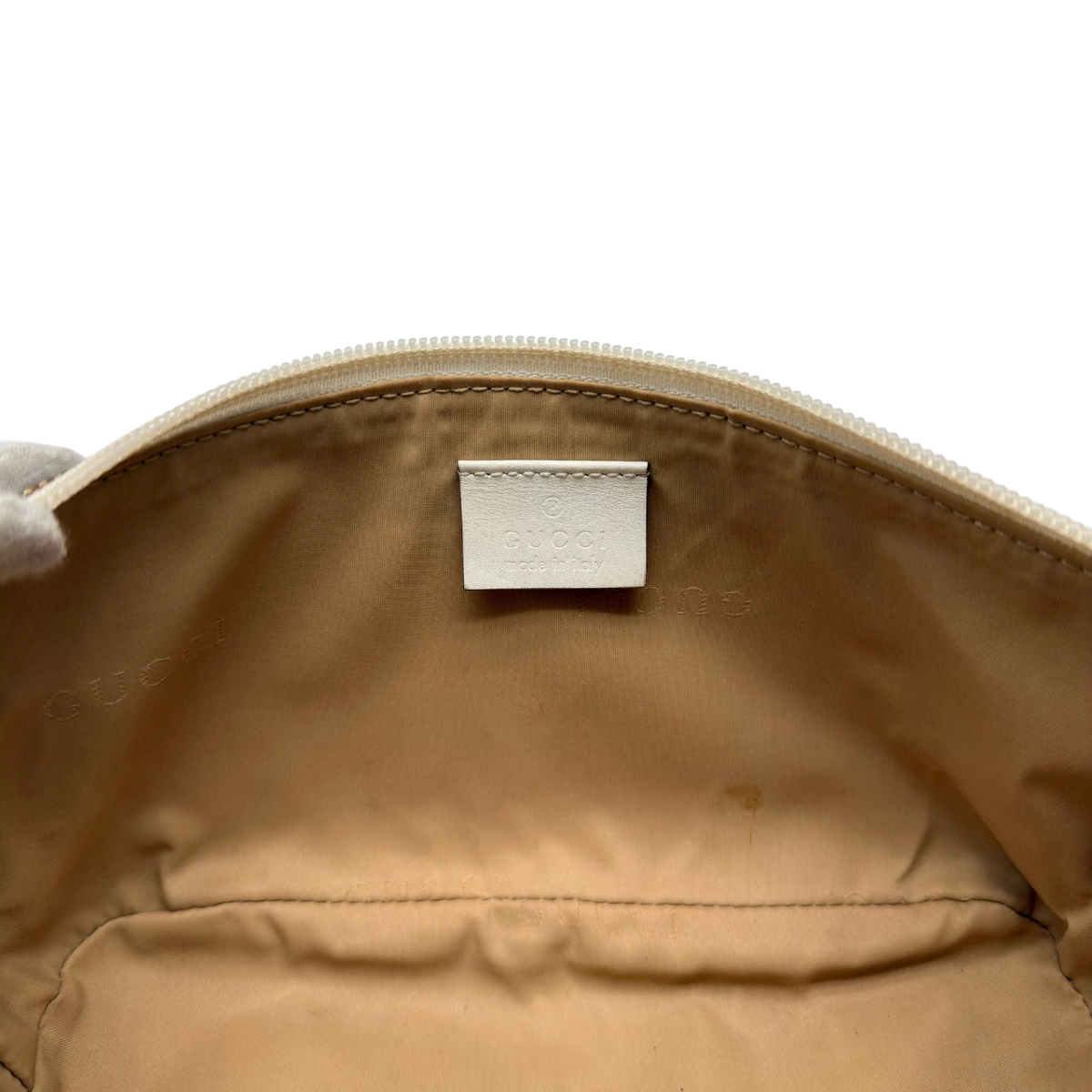 Gucci Handtasche Boat Baguette monogram grau – Seriennummer im Detail