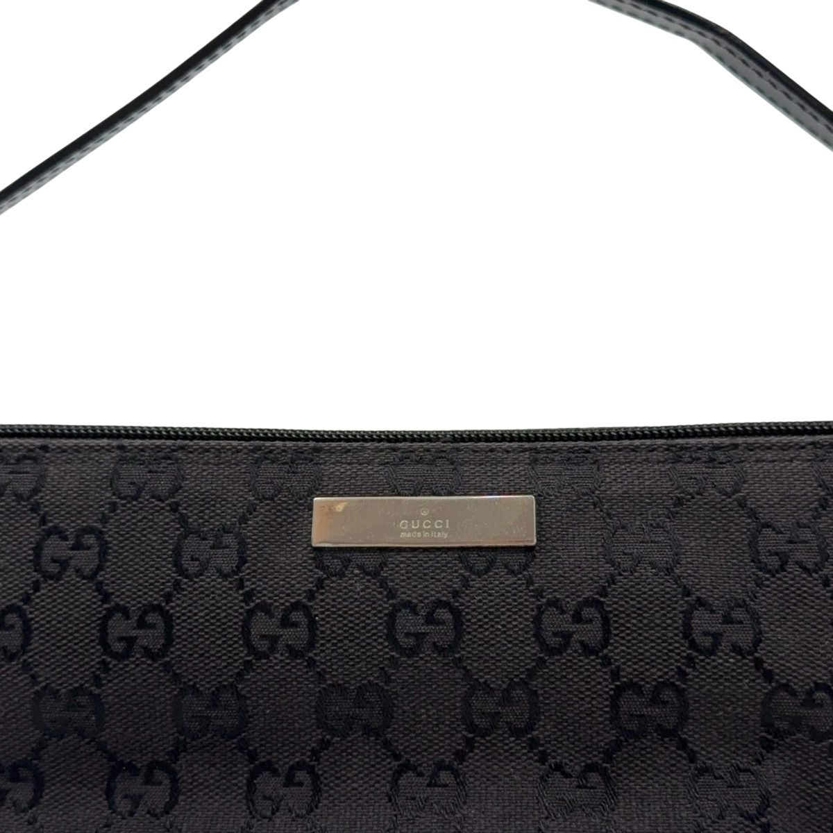Gucci Handtasche Boat Baguette monogram schwarz – Prägung im Detail