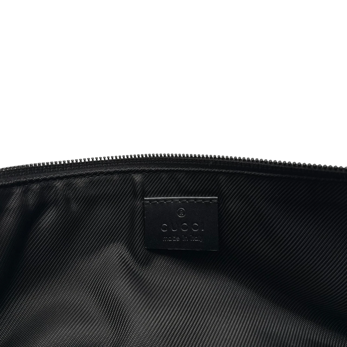 Gucci Handtasche Boat Baguette monogram schwarz – Innenetikett im Detail