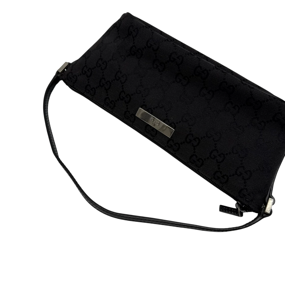 Gucci Handtasche Boat Baguette monogram schwarz – Prägung im Detail