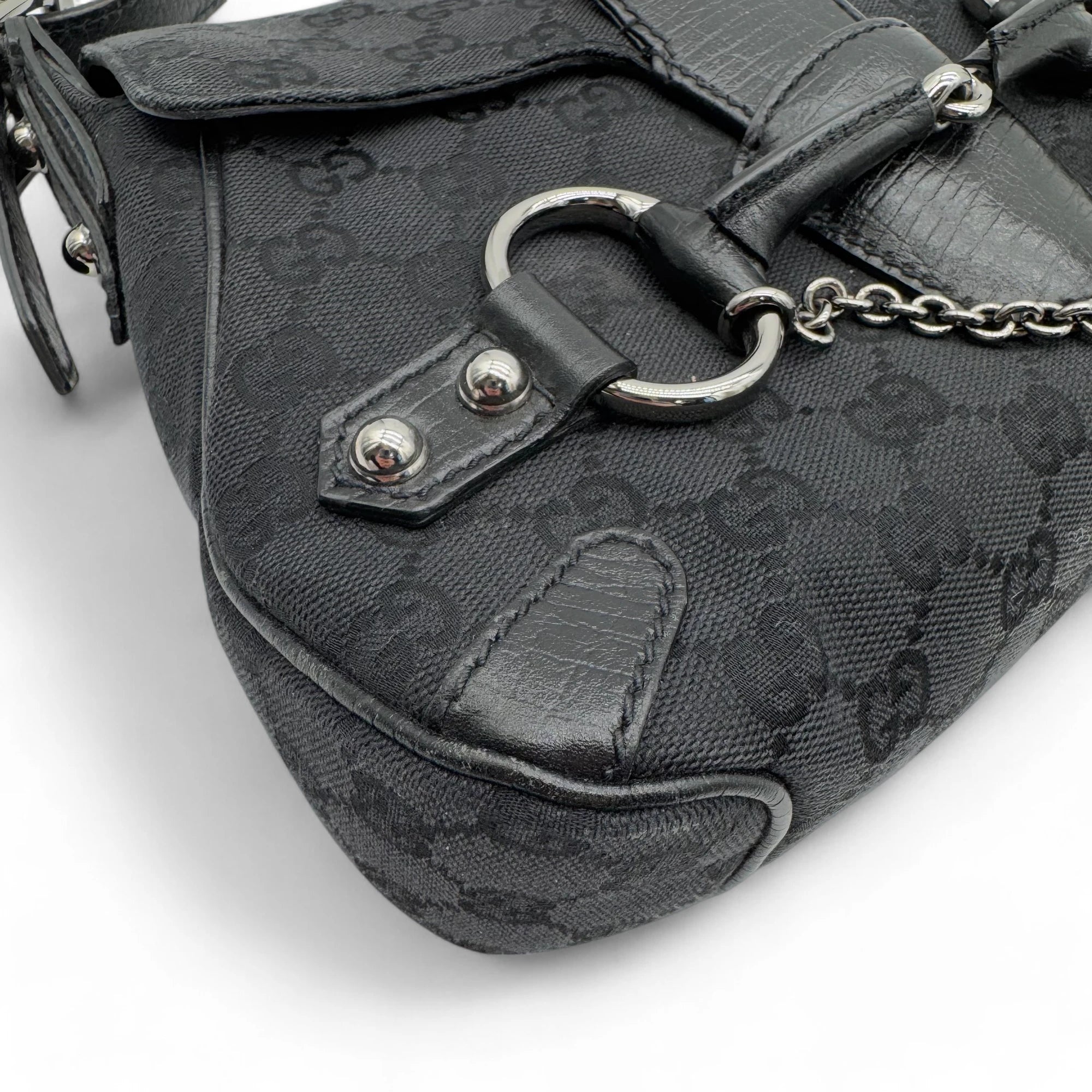 Gucci handbag Horsebit 1955 black leather monogram black