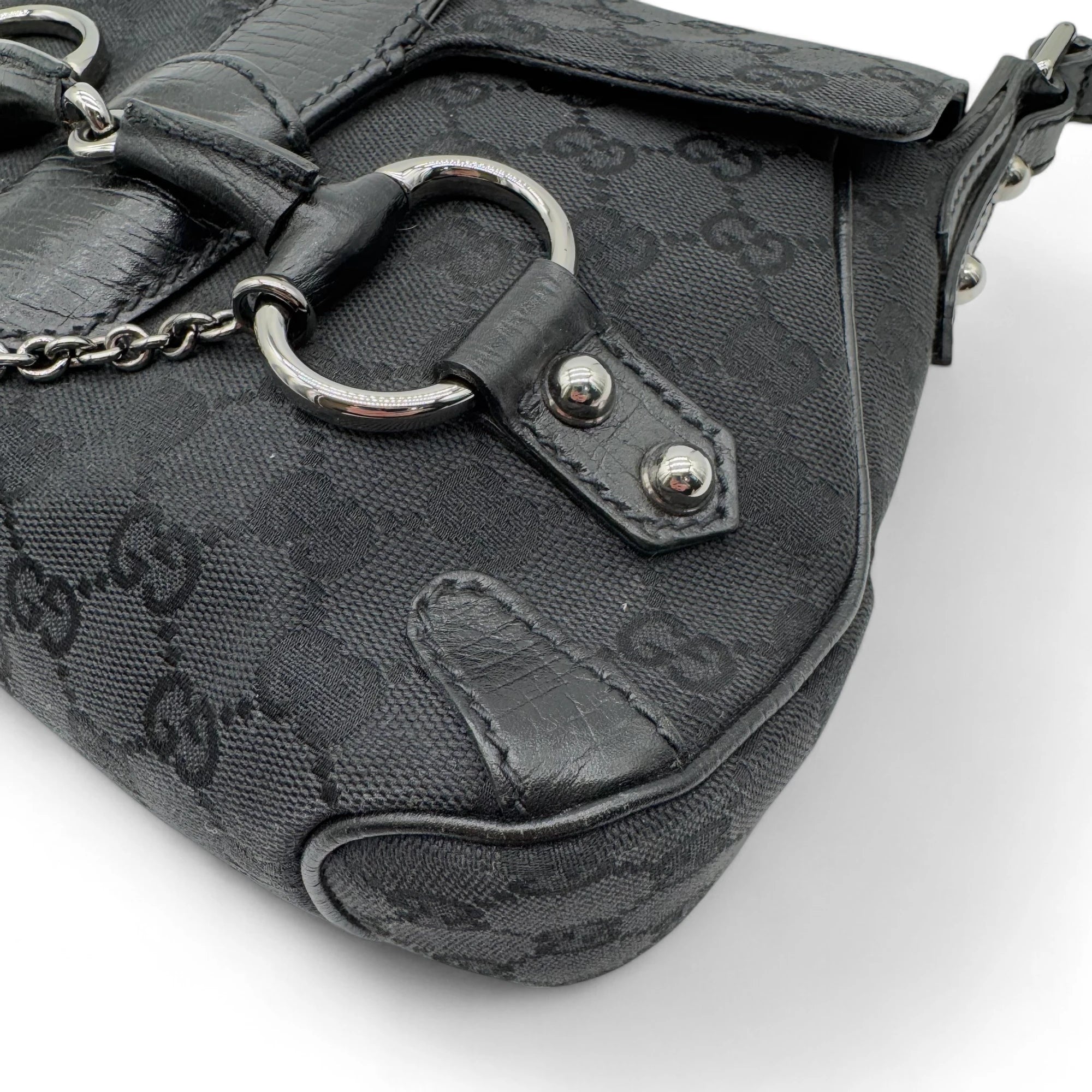 Gucci handbag Horsebit 1955 black leather monogram black