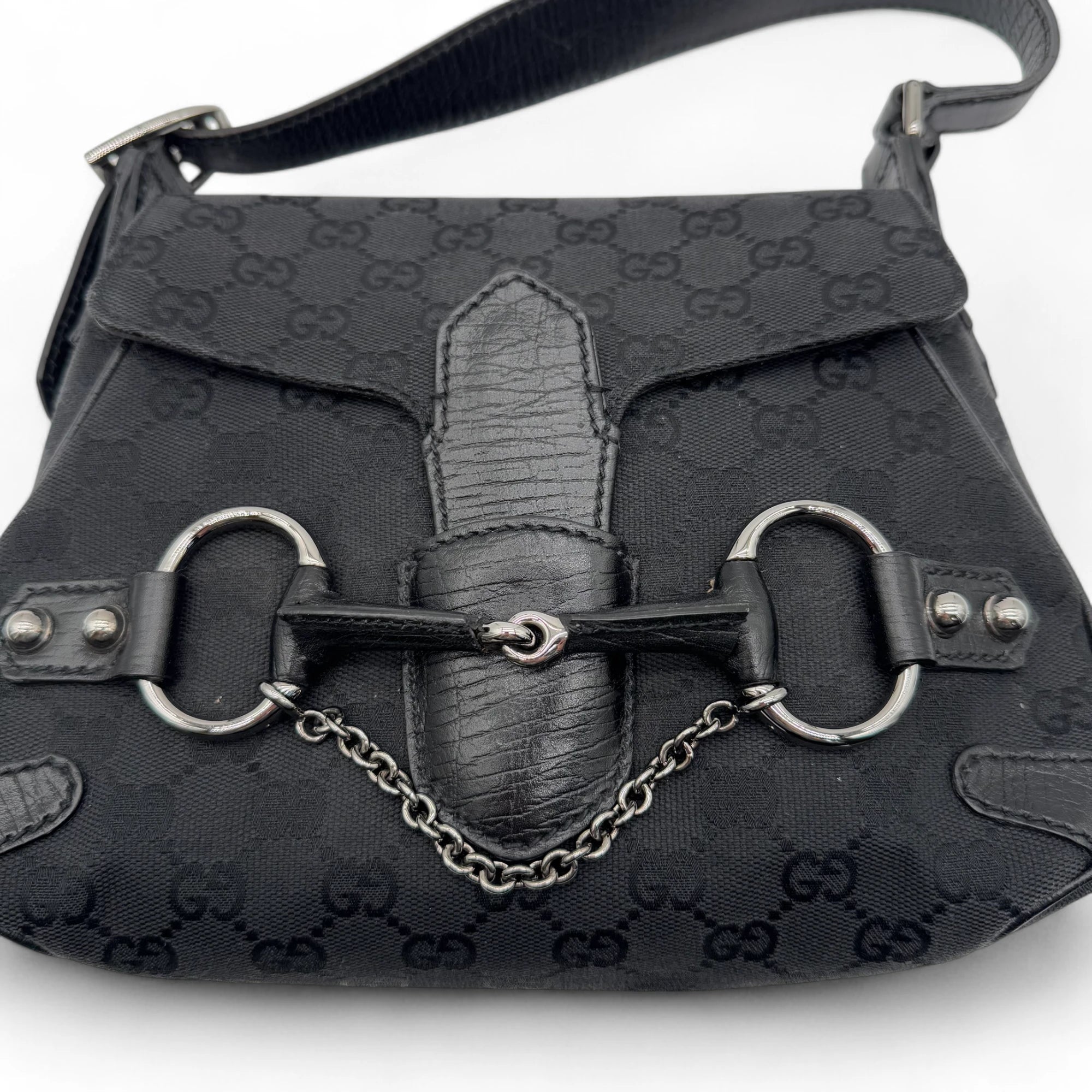 Gucci handbag Horsebit 1955 black leather monogram black