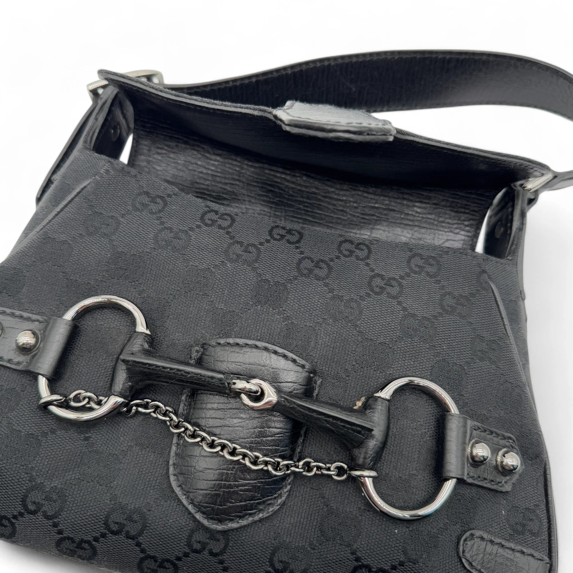 Gucci handbag Horsebit 1955 black leather monogram black