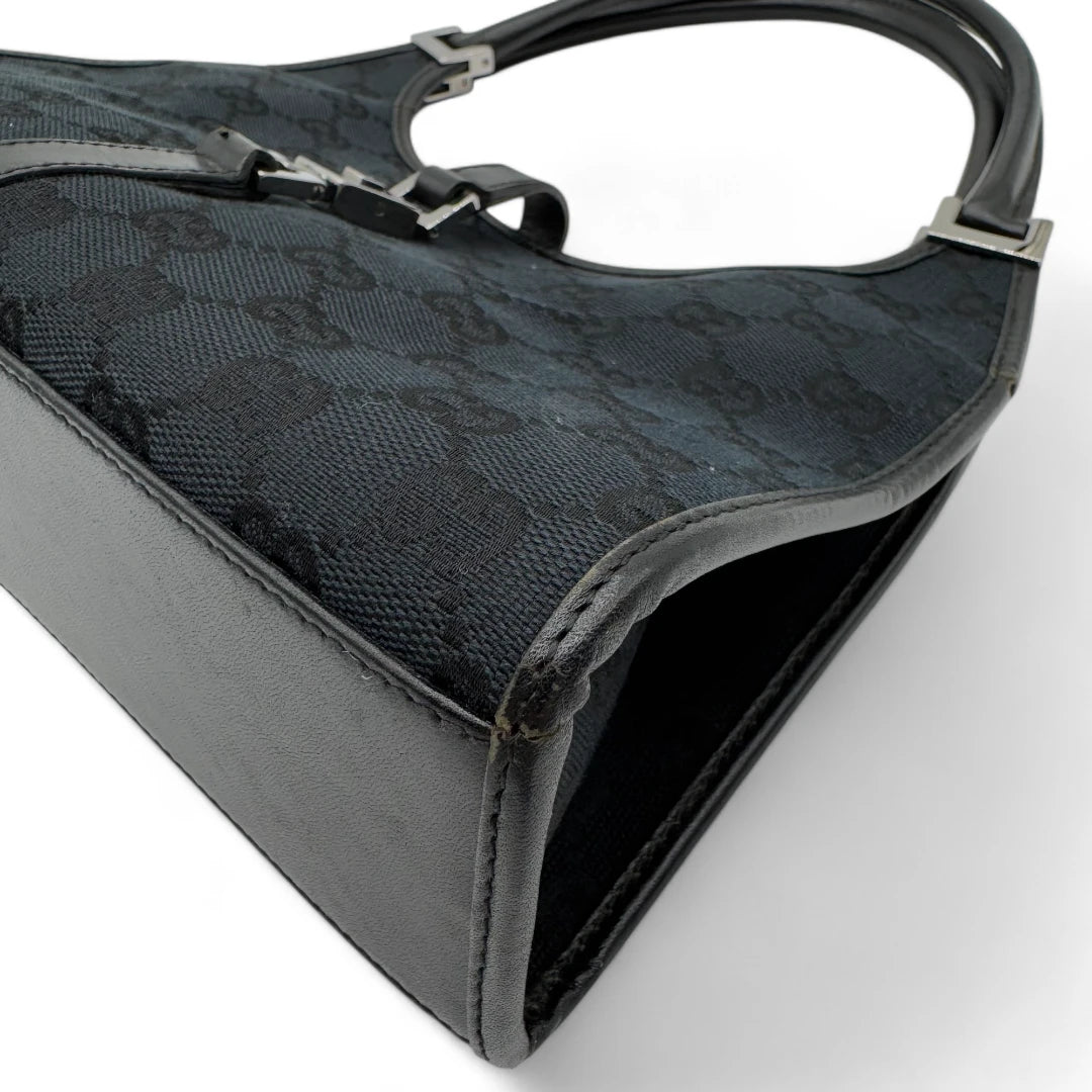 Gucci Handtasche Jackie mit schwarzem Leder monogram dunkelblau