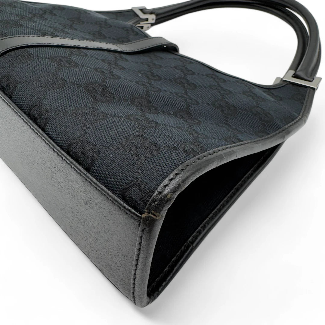 Gucci Handtasche Jackie mit schwarzem Leder monogram dunkelblau