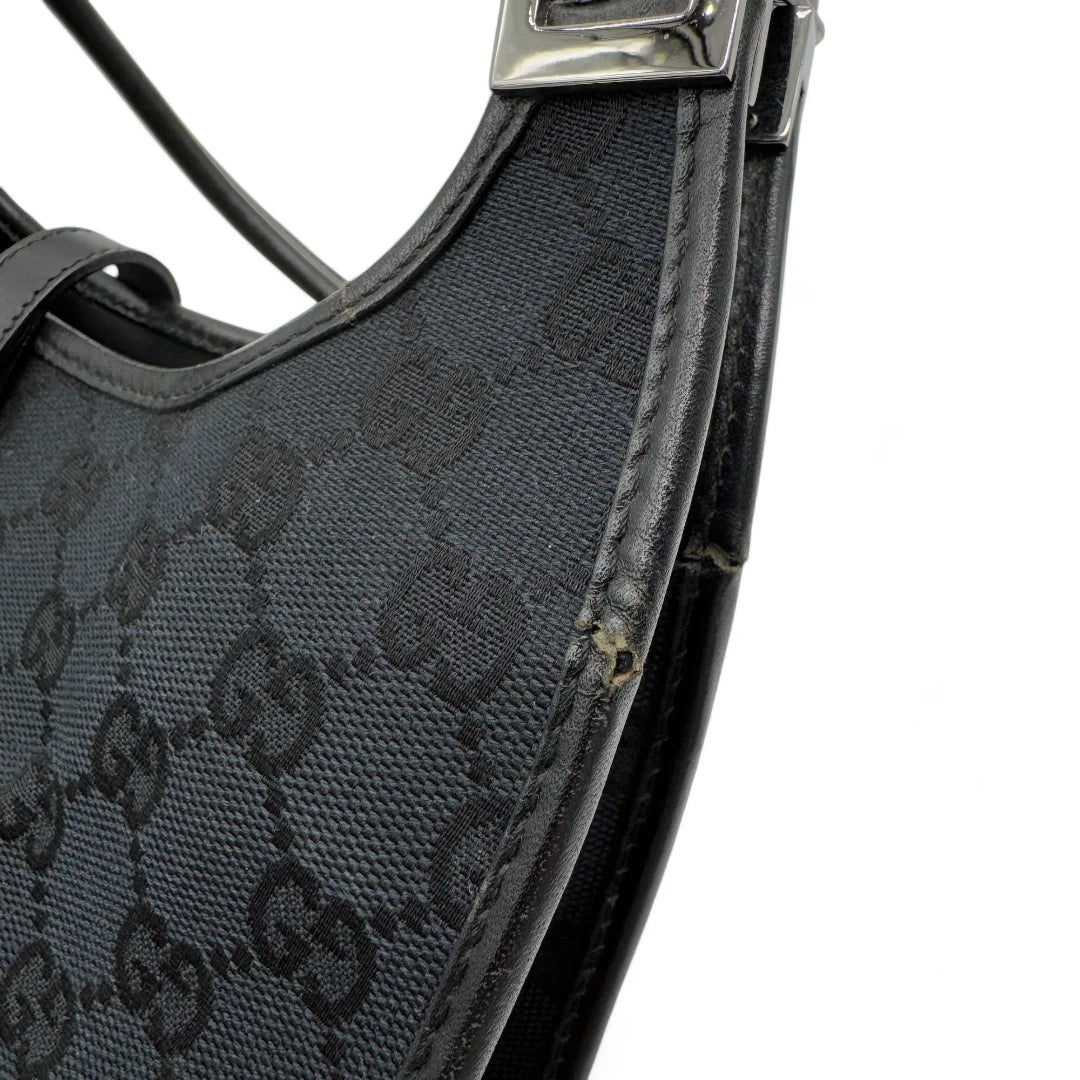 Gucci Handtasche Jackie mit schwarzem Leder monogram dunkelblau