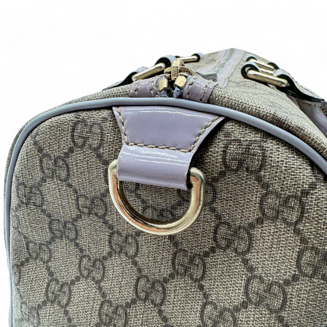 Gucci Handtasche Joy aus PVC lila Lederdetails monogram beige