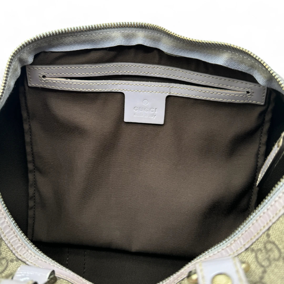 Gucci Handtasche Joy aus PVC lila Lederdetails monogram beige