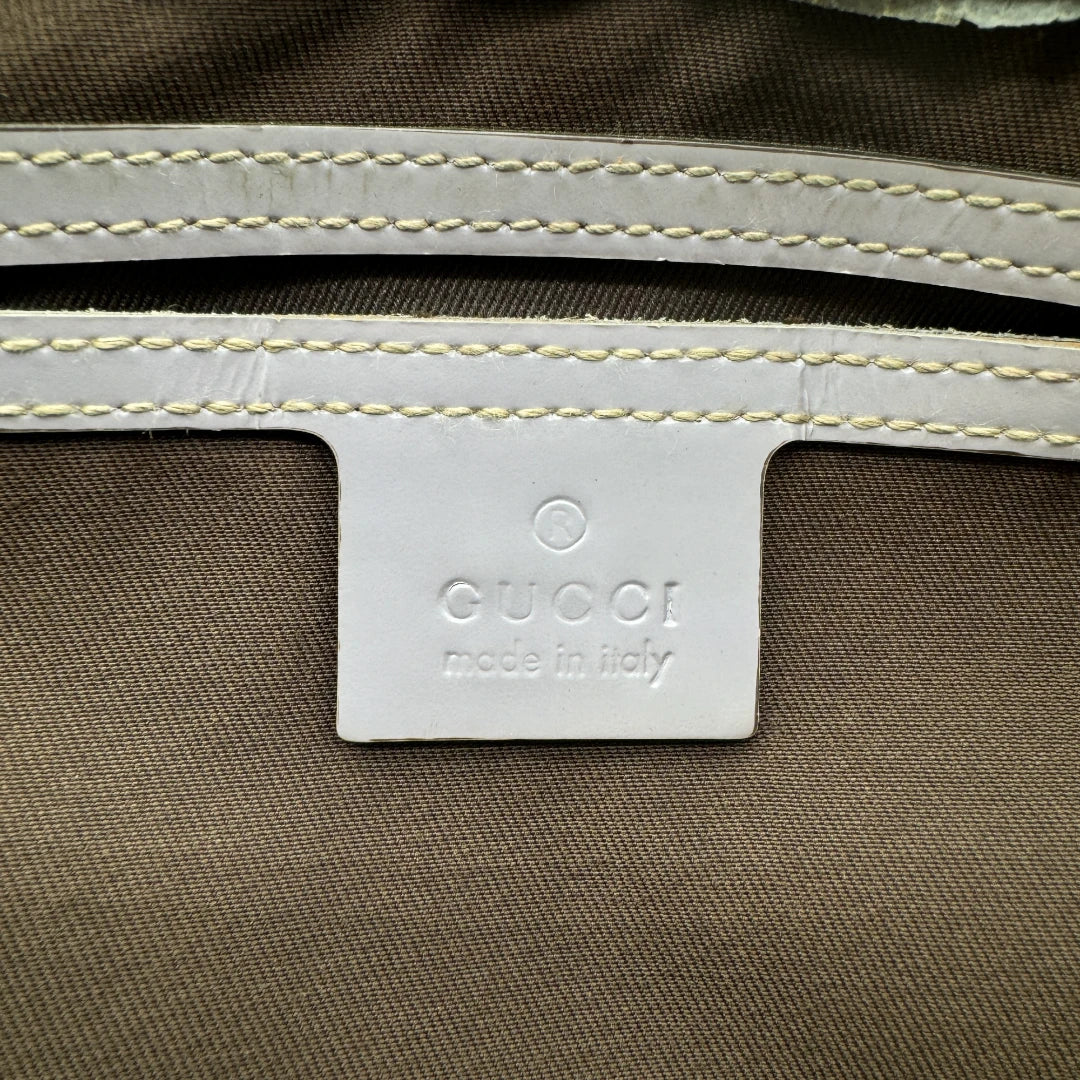 Gucci Handtasche Joy aus PVC lila Lederdetails monogram beige