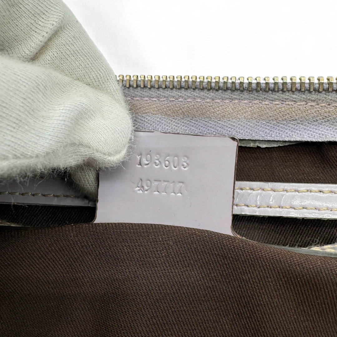 Gucci Handtasche Joy aus PVC lila Lederdetails monogram beige