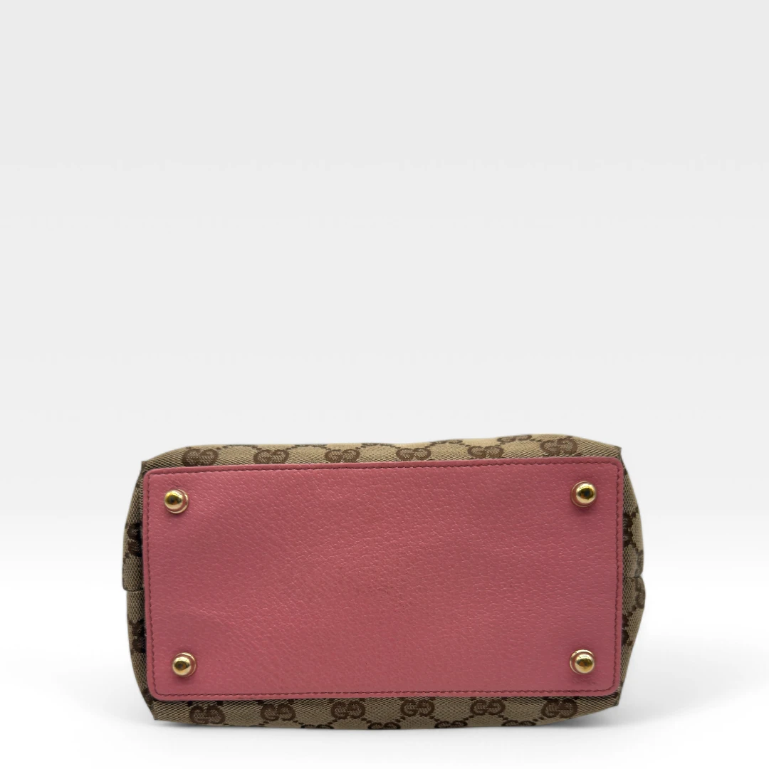 Gucci handbag mini shopper with pink leather details monogram beige