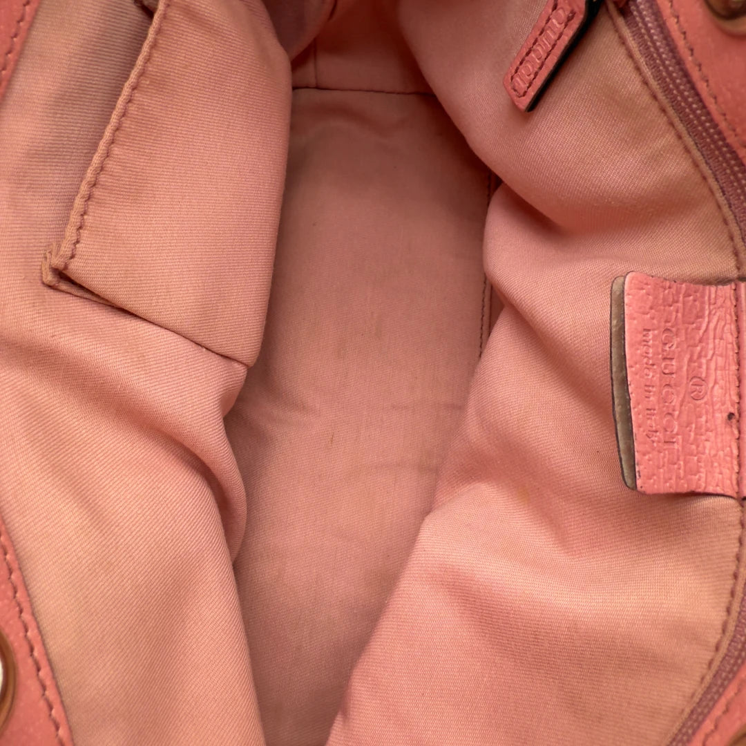 Gucci handbag mini shopper with pink leather details monogram beige