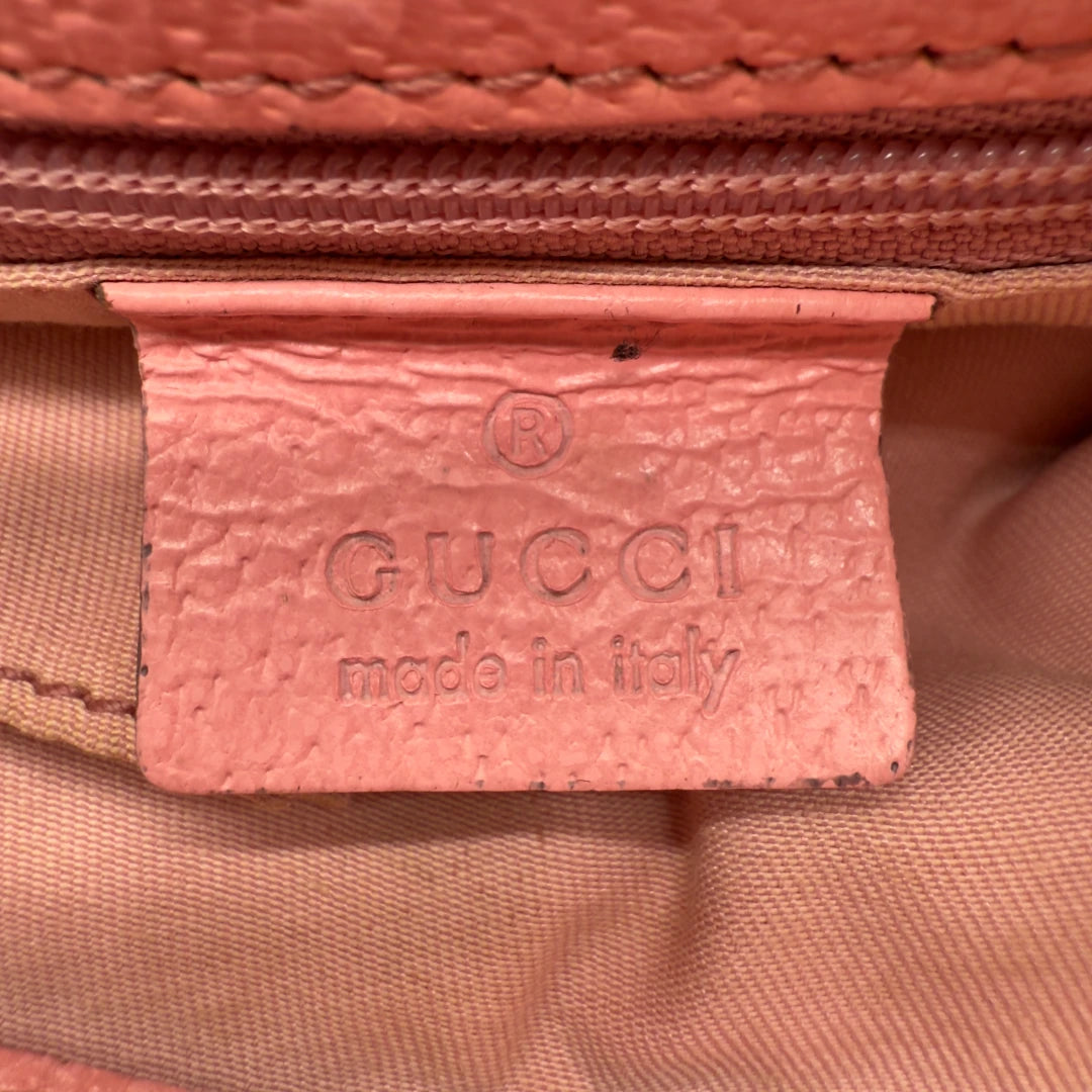 Gucci handbag mini shopper with pink leather details monogram beige