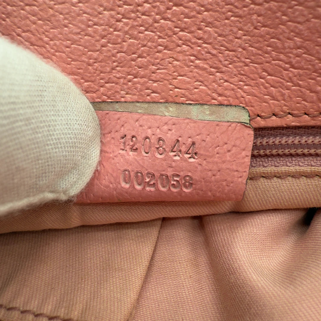 Gucci handbag mini shopper with pink leather details monogram beige