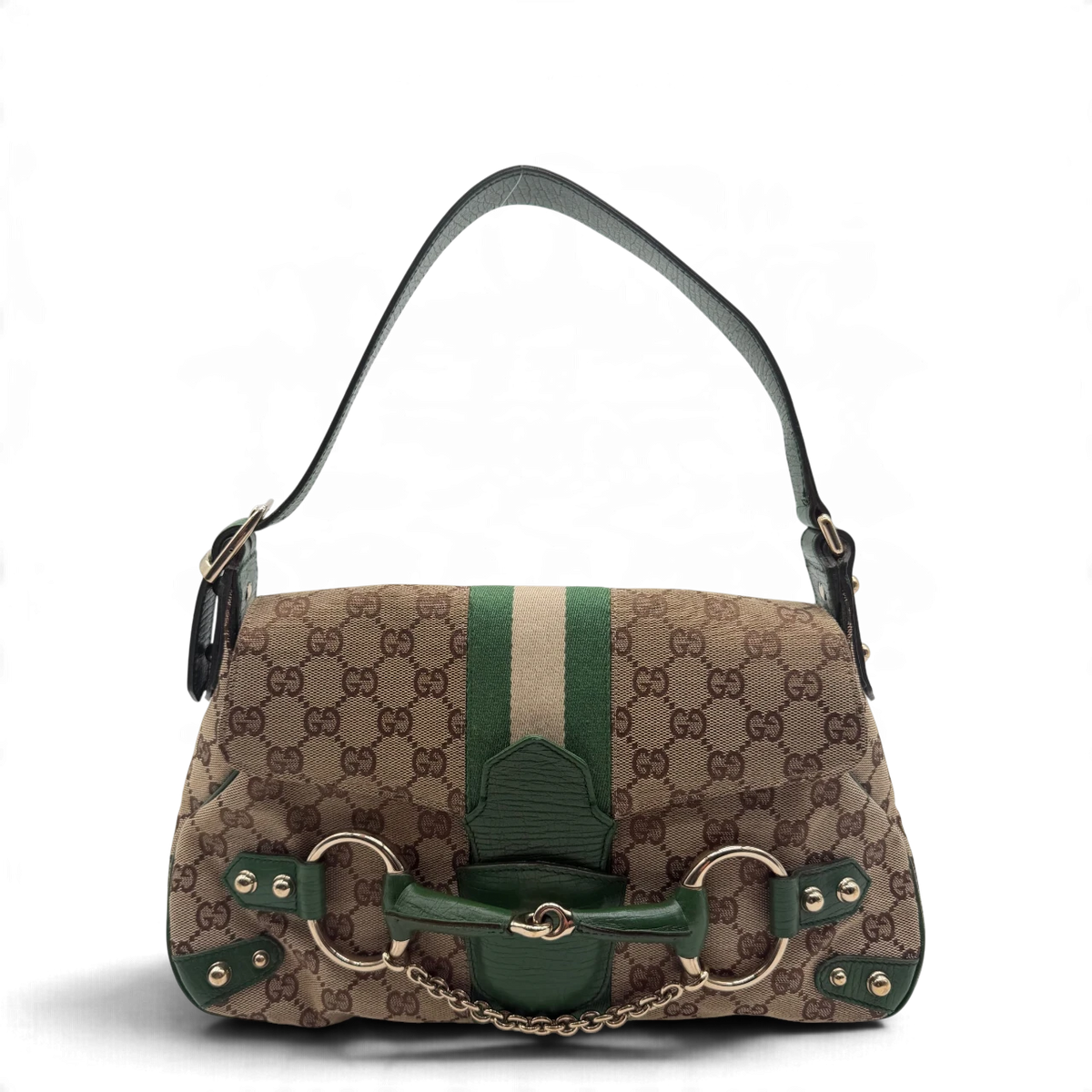 Gucci Schultertasche Horsebit 1955 monogram beige – Gesamtansicht