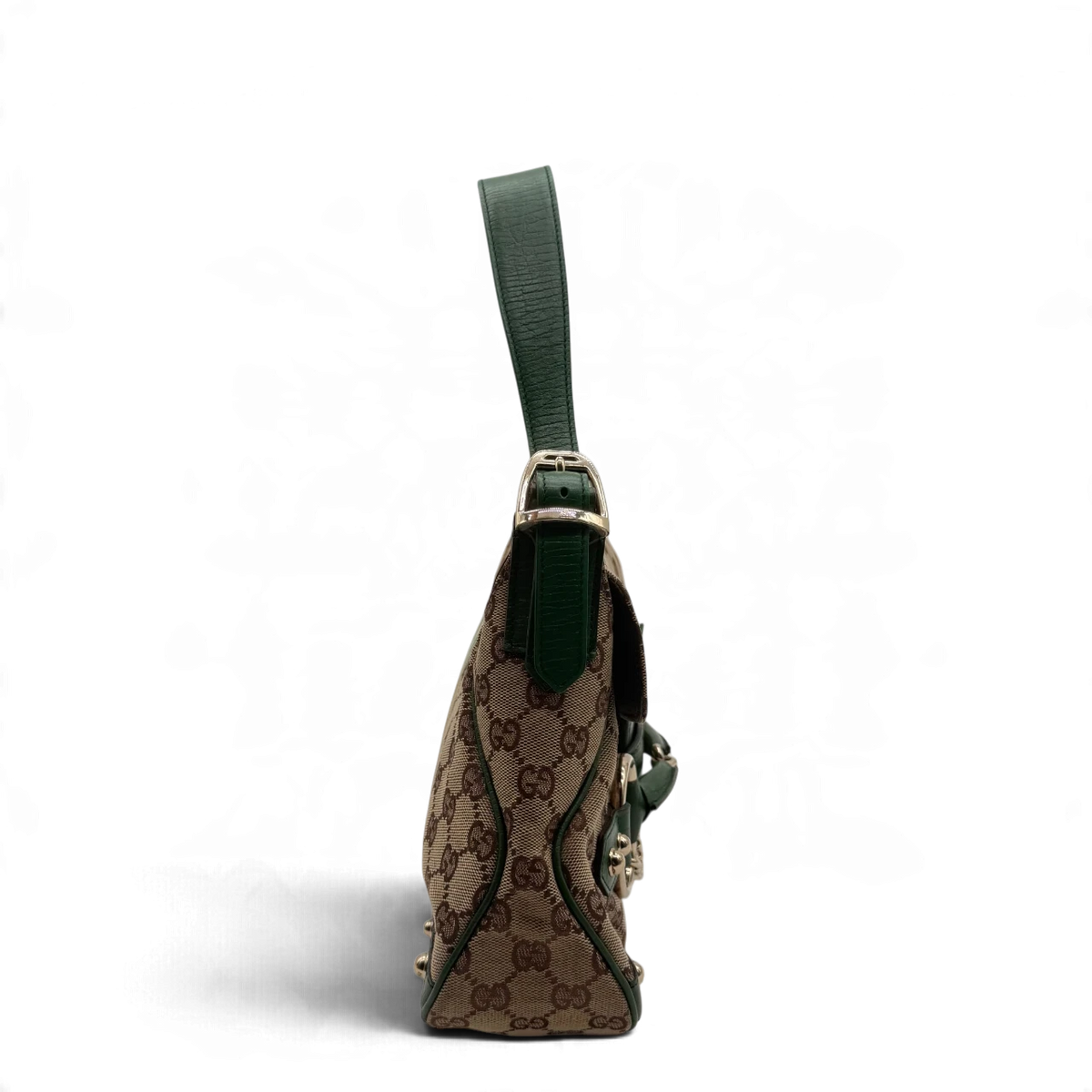 Gucci Schultertasche Horsebit 1955 monogram beige – Seitenansicht
