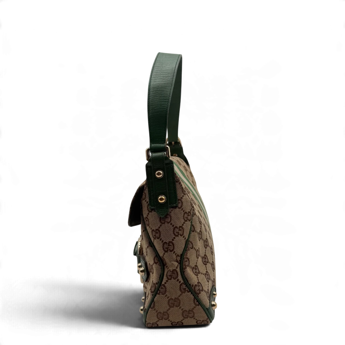 Gucci Schultertasche Horsebit 1955 monogram beige – Seitenansicht