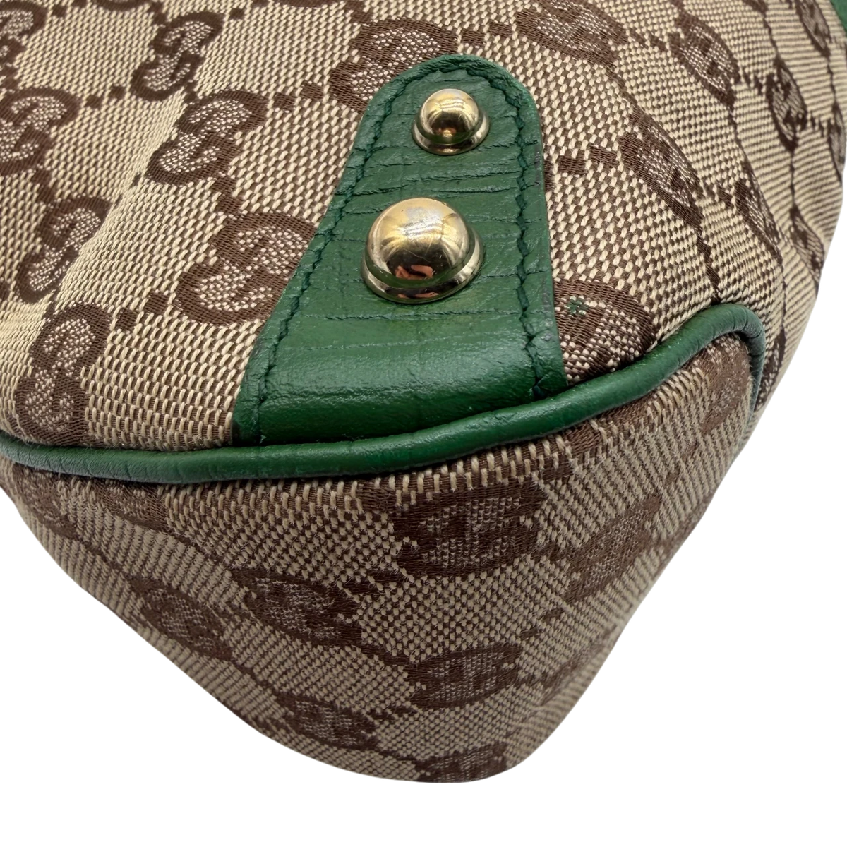 Gucci Schultertasche Horsebit 1955 monogram beige – Ecken im Detail