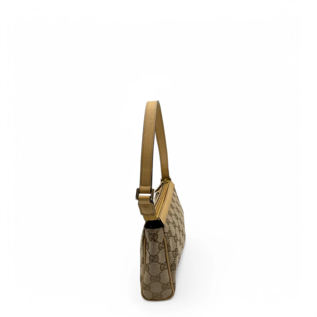 Gucci Pochette with light brown leather details monogram beige