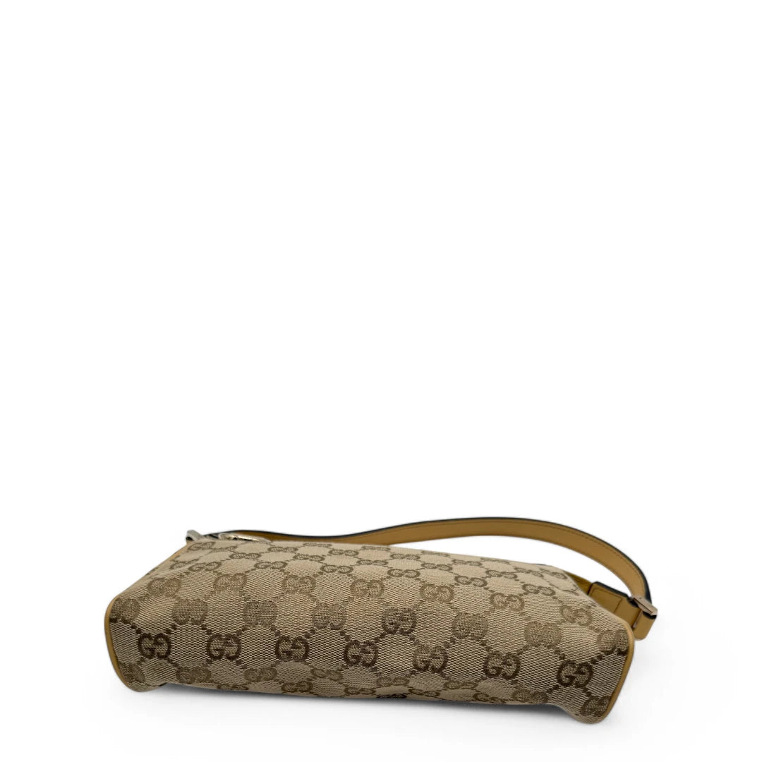 Gucci Pochette with light brown leather details monogram beige