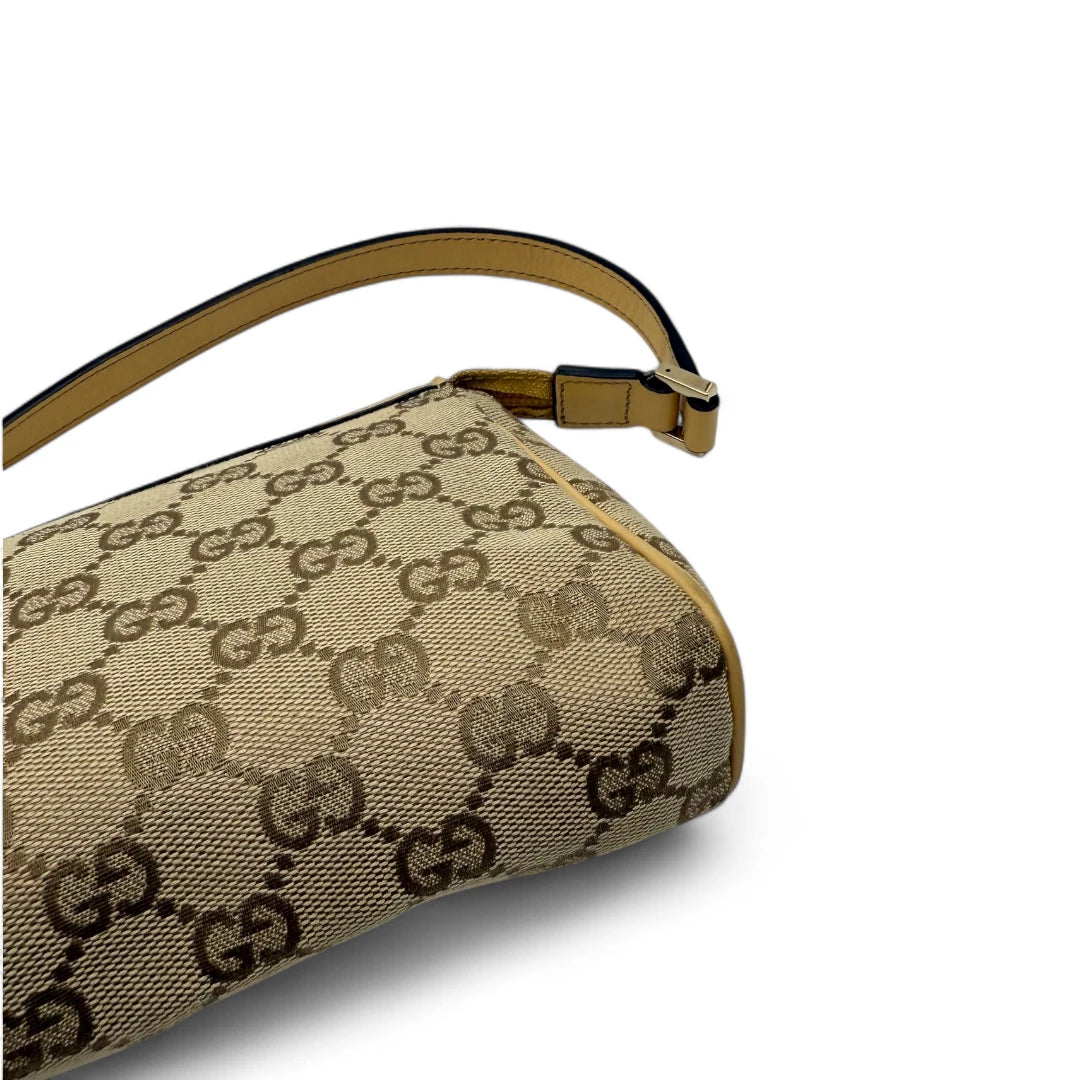 Gucci Pochette with light brown leather details monogram beige