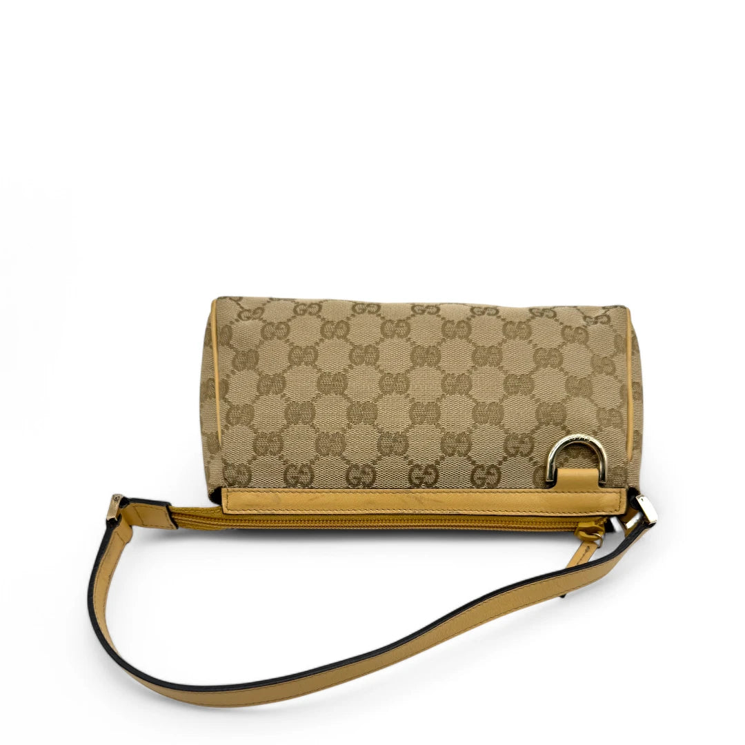 Gucci Pochette with light brown leather details monogram beige