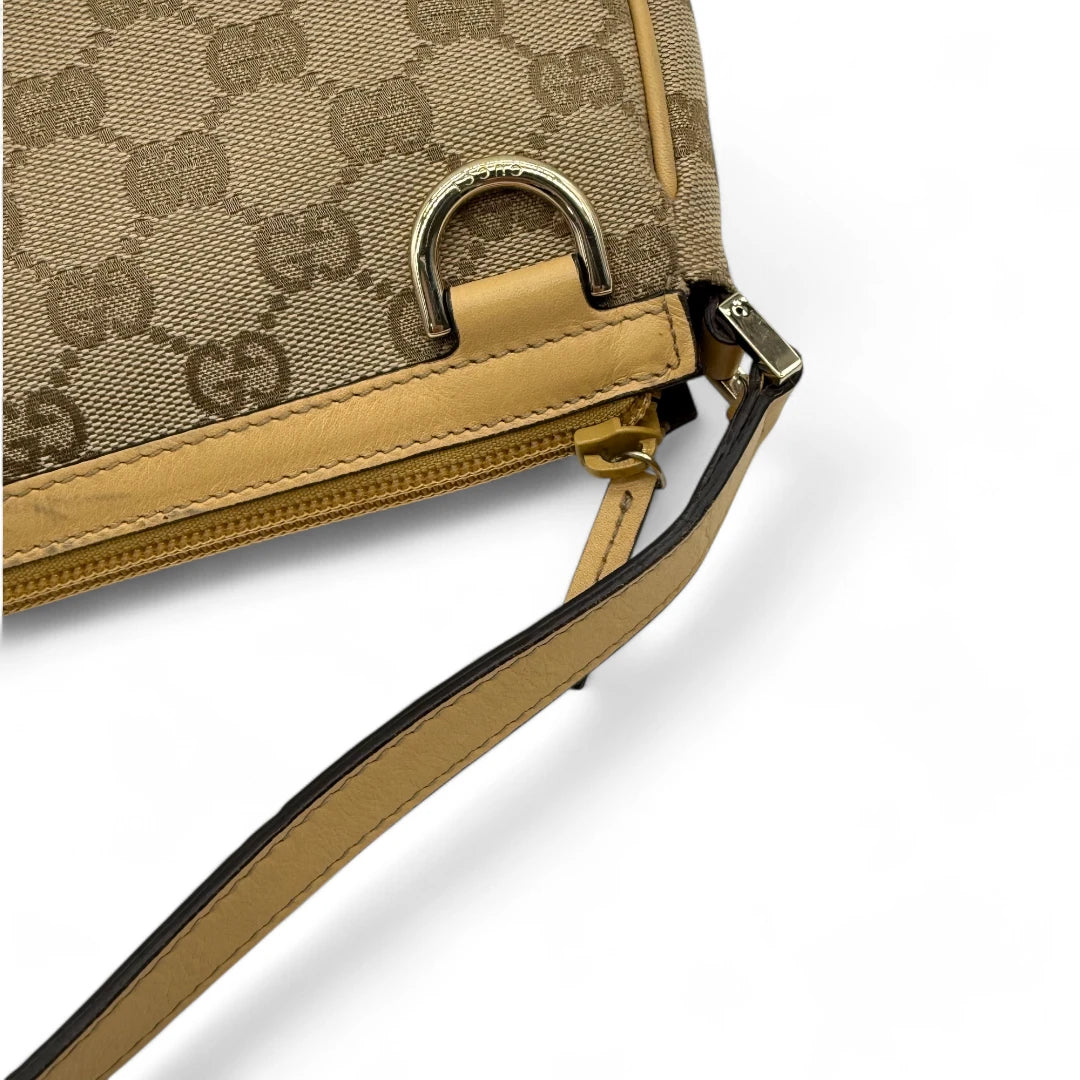 Gucci Pochette with light brown leather details monogram beige