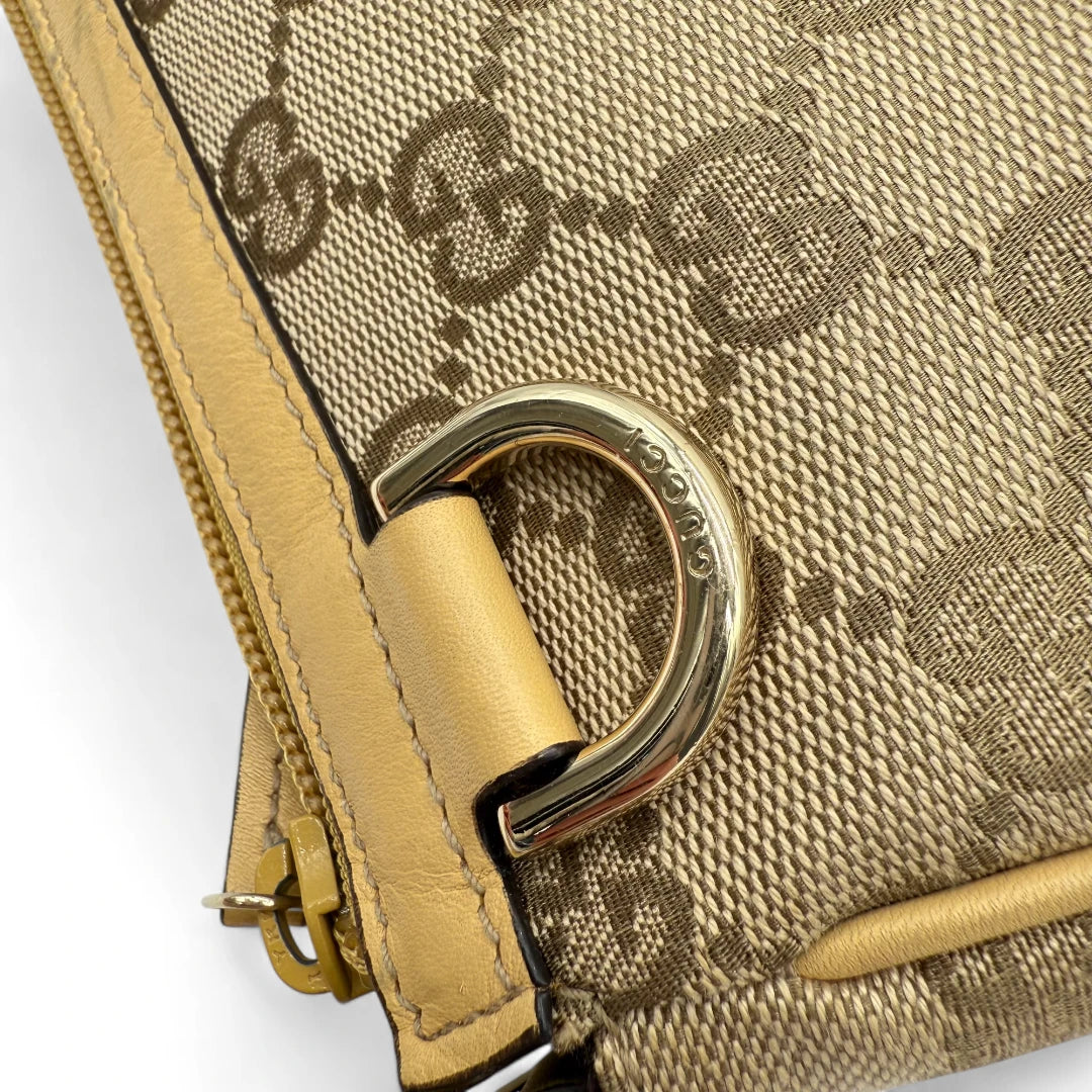 Gucci Pochette with light brown leather details monogram beige