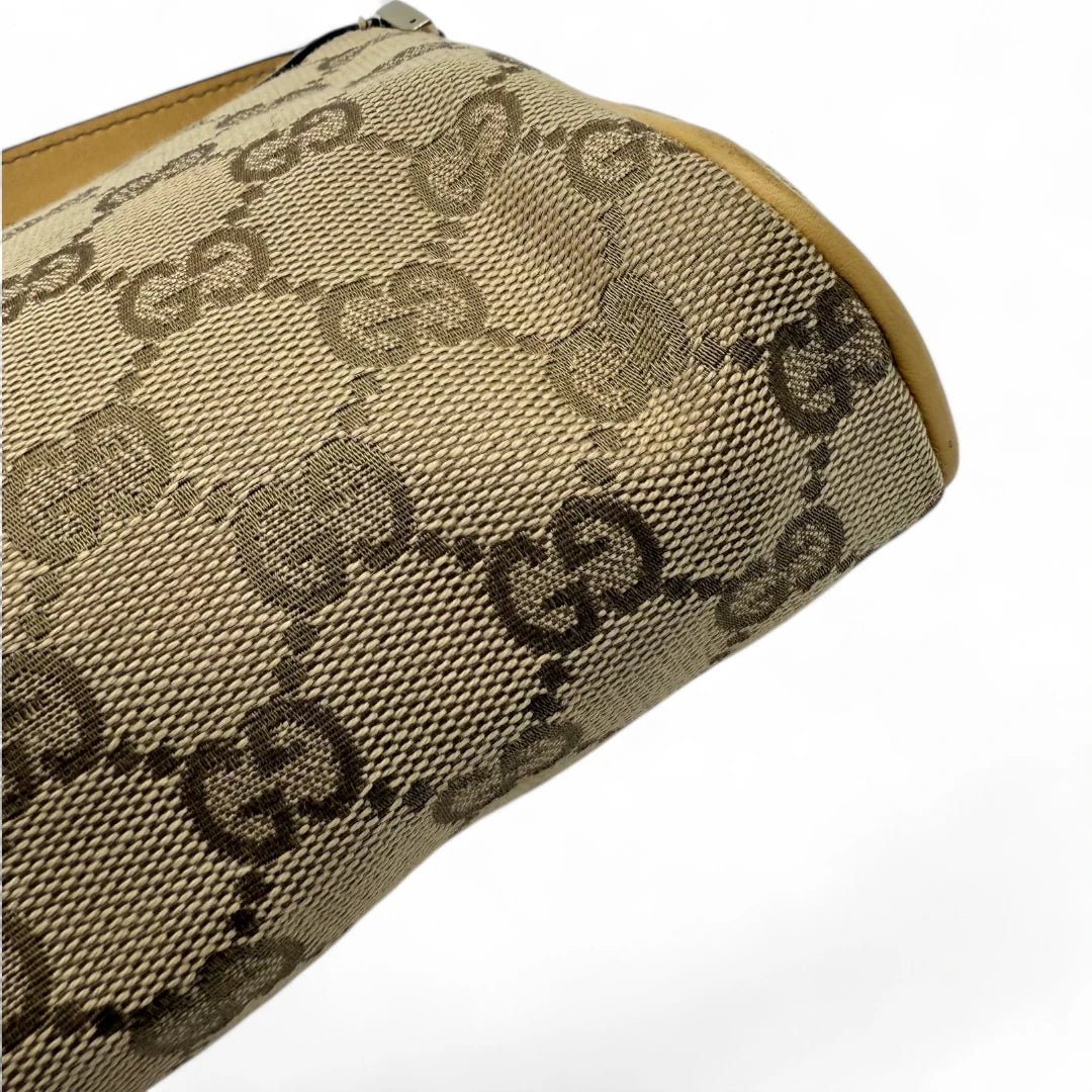 Gucci Pochette with light brown leather details monogram beige