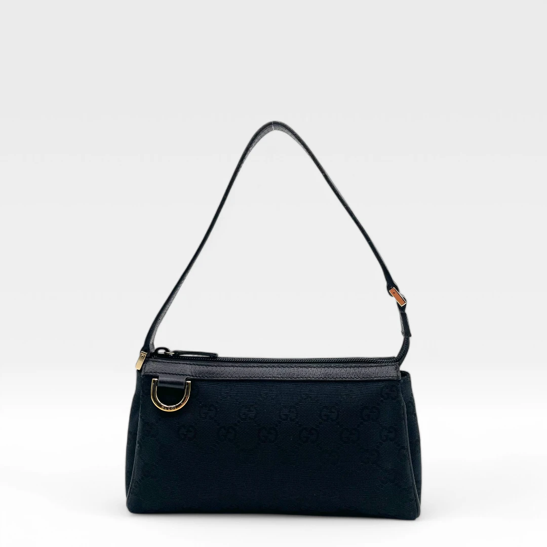 Gucci handbag / pochette with black leather details monogram dark blue