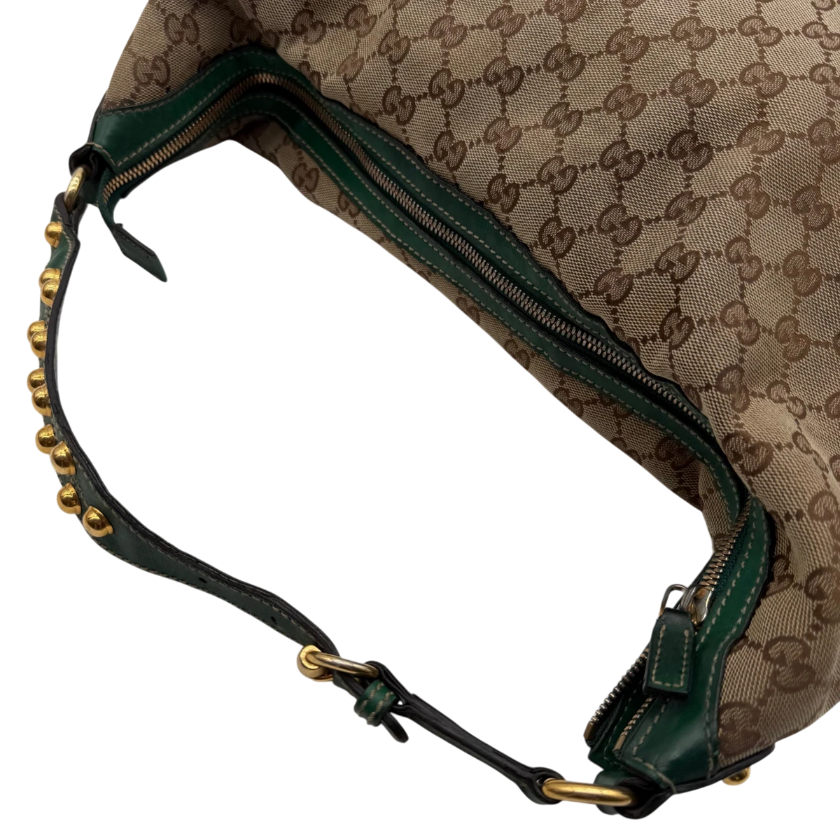 Gucci Schultertasche Biba Hobo monogram beige – Schulterriemen im Detail