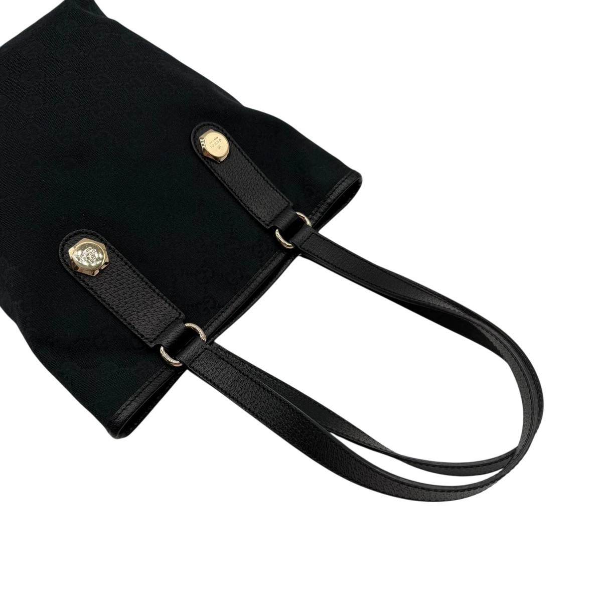 Gucci Schultertasche Charmy Mini Shopper monogram schwarz – Schulterriemen im Detail