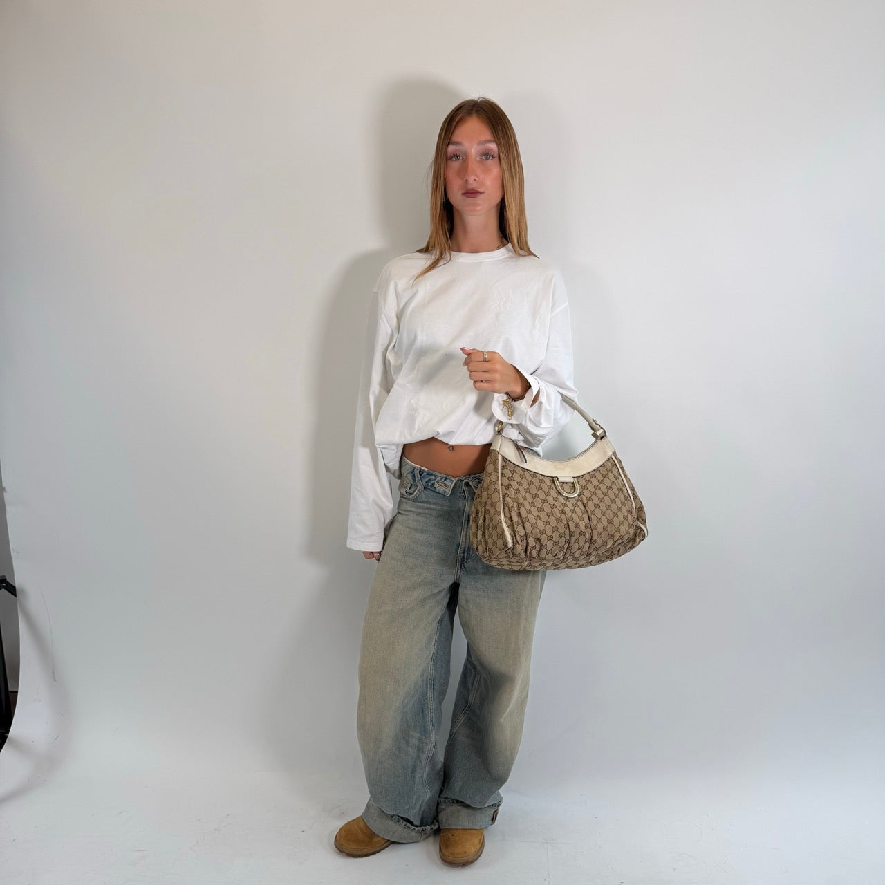 Gucci Schultertasche D-Ring large monogram beige