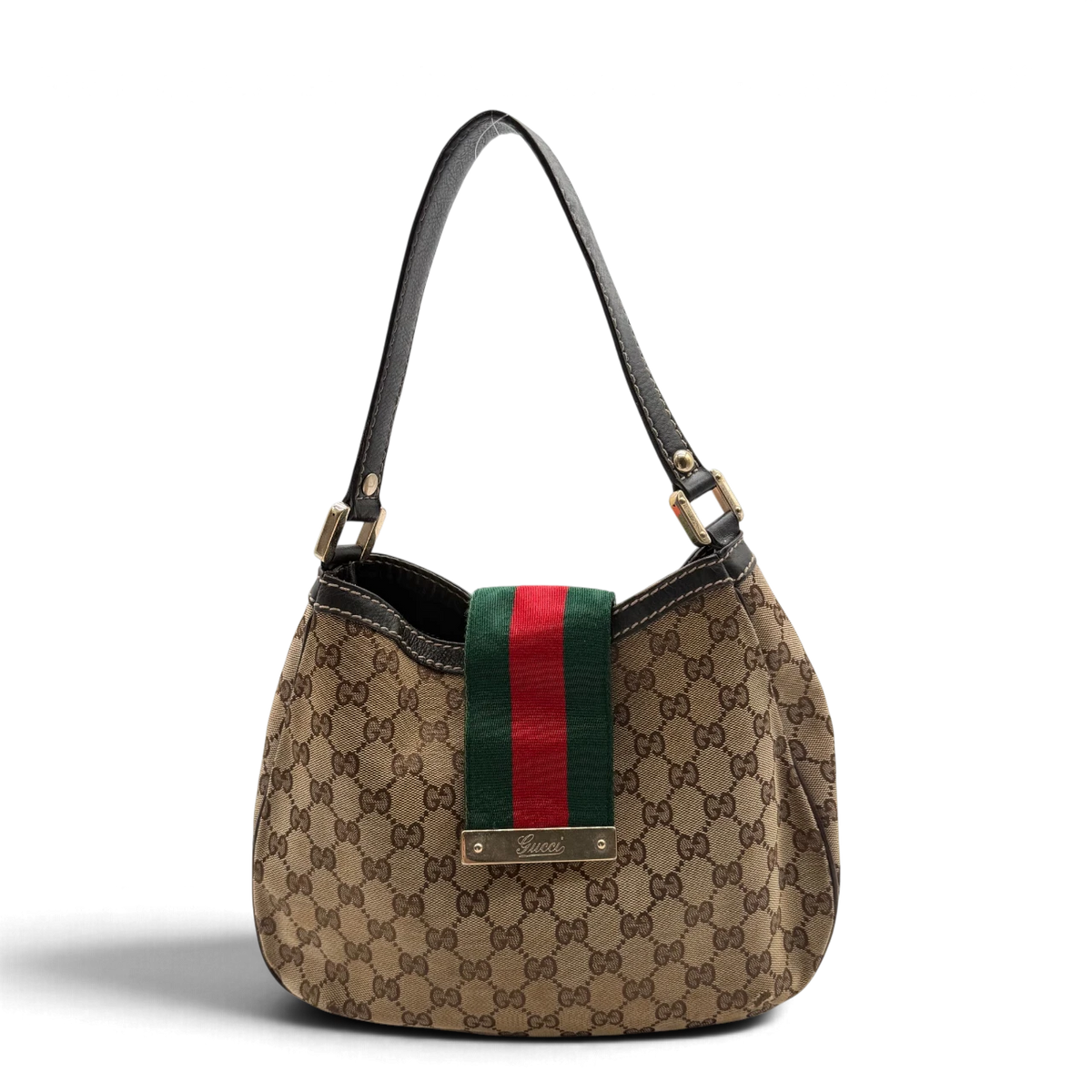 Gucci Schultertasche GG Web Hobo monogram beige – Gesamtansicht