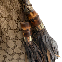 Gucci Schultertasche New Jackie Tassel Bamboo monogram beige