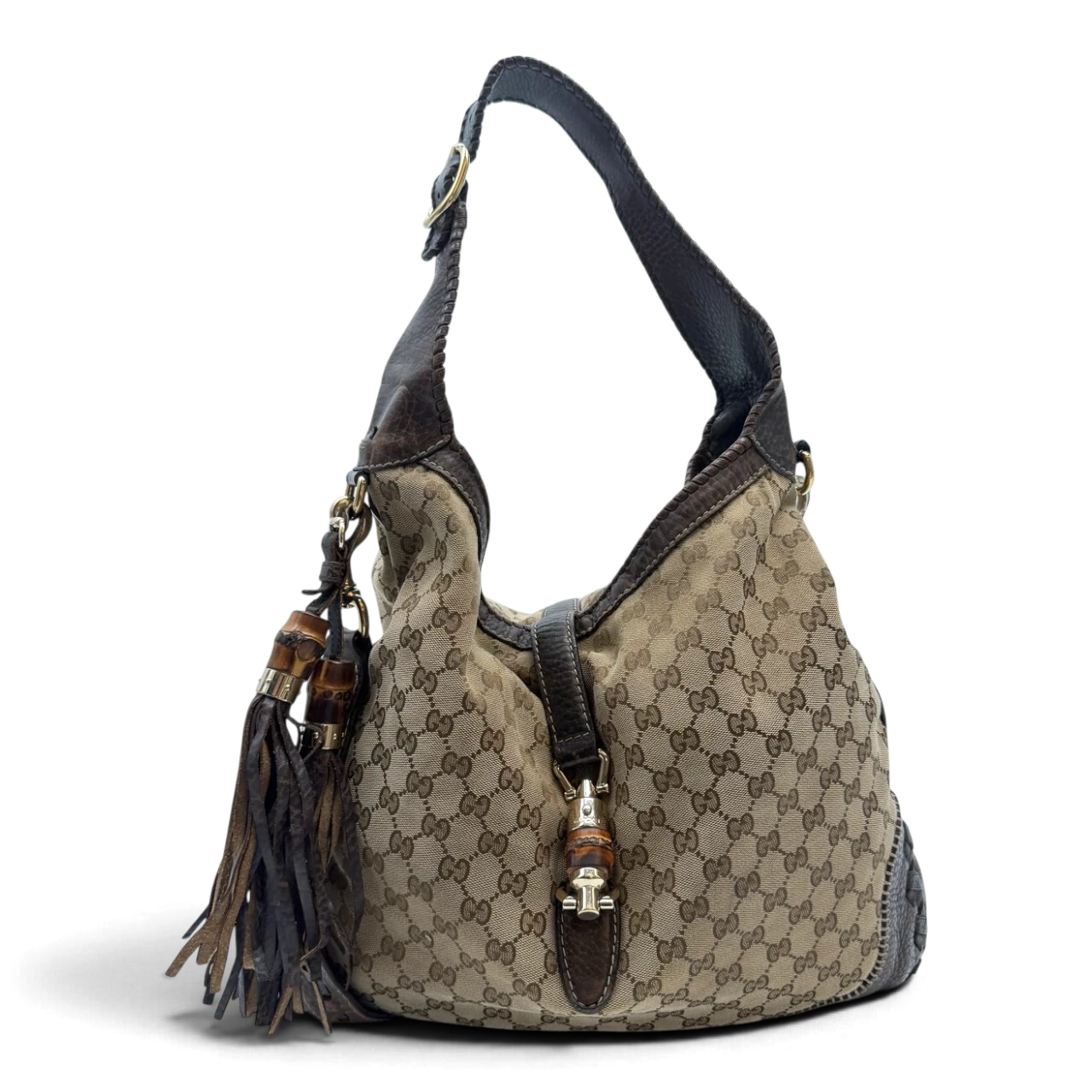 Gucci Schultertasche New Jackie Tassel Bamboo monogram beige