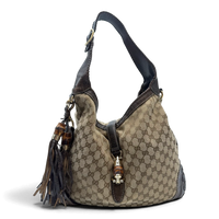 Gucci Schultertasche New Jackie Tassel Bamboo monogram beige