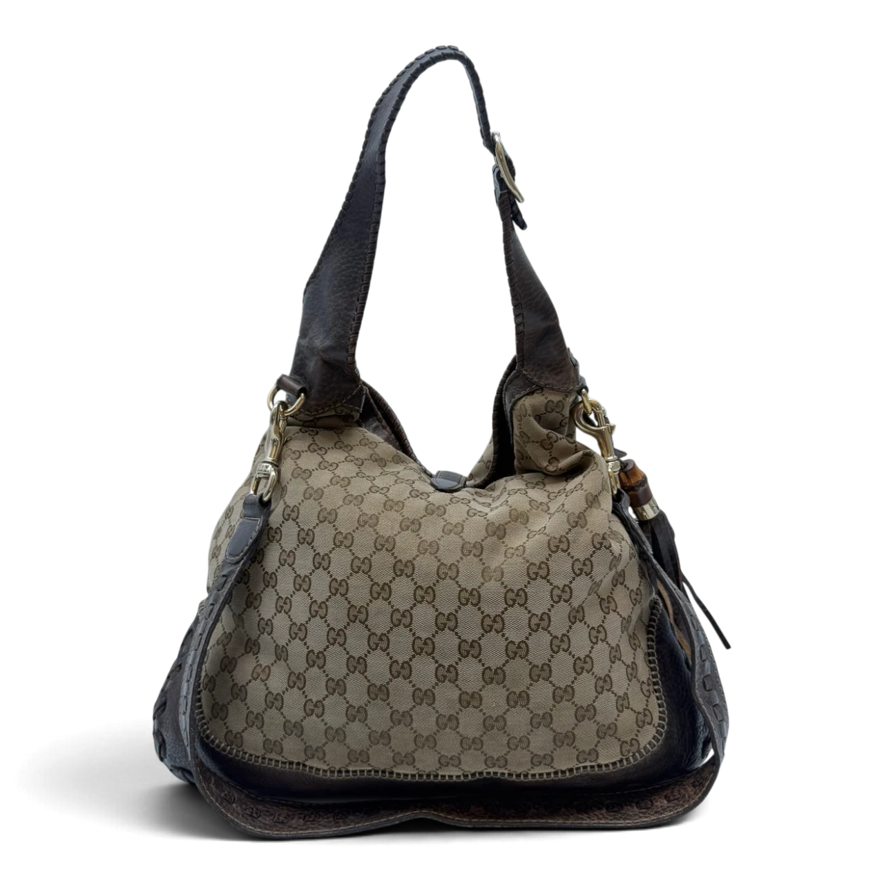 Gucci Schultertasche New Jackie Tassel Bamboo monogram beige