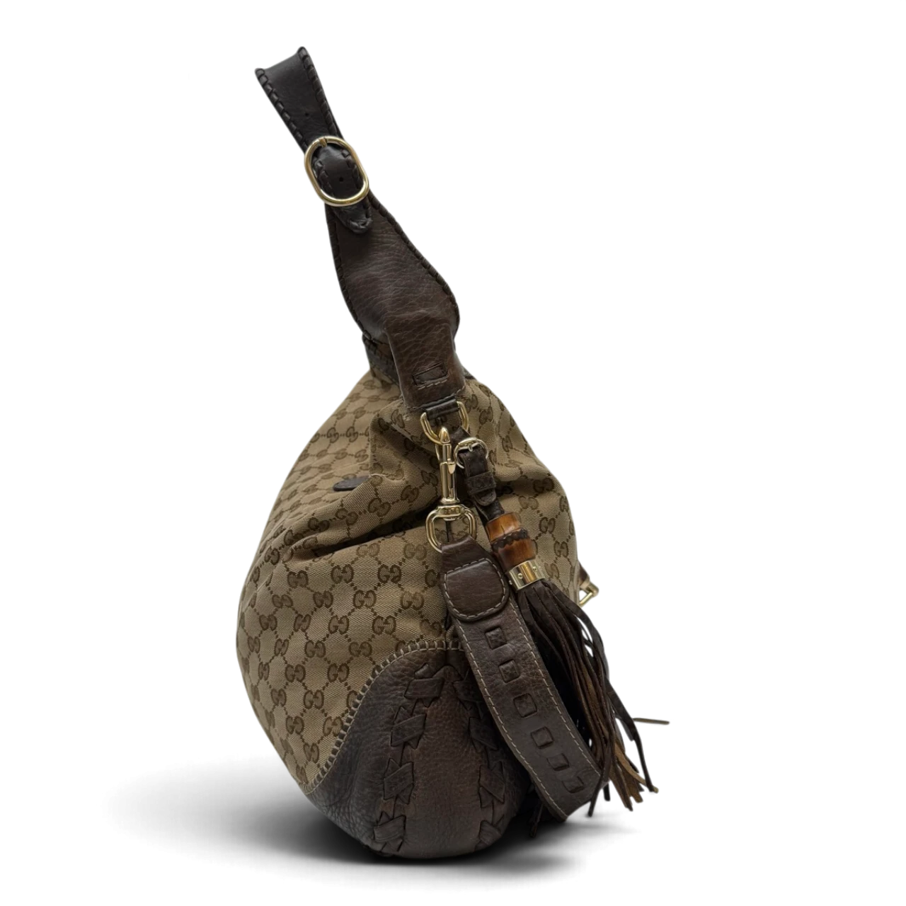 Gucci Schultertasche New Jackie Tassel Bamboo monogram beige