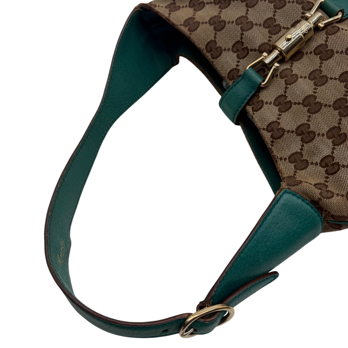 Gucci Schultertasche New Jackie monogram beige – Schulterriemen im Detail