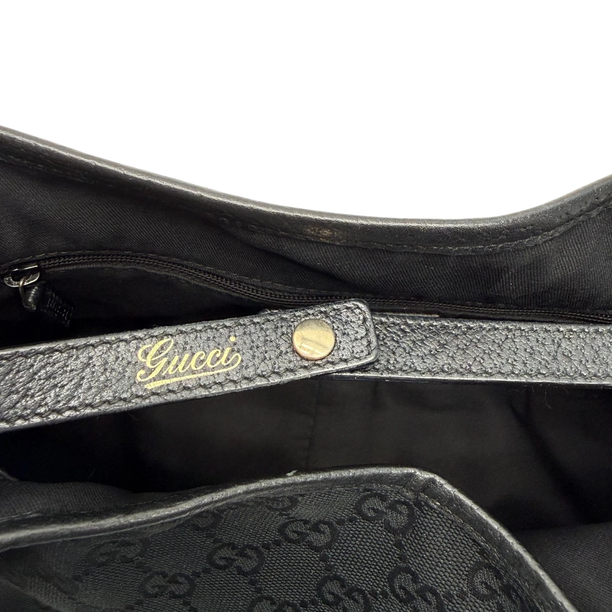 Gucci Shopper Abbey monogram schwarz – Innenetikett im Detail