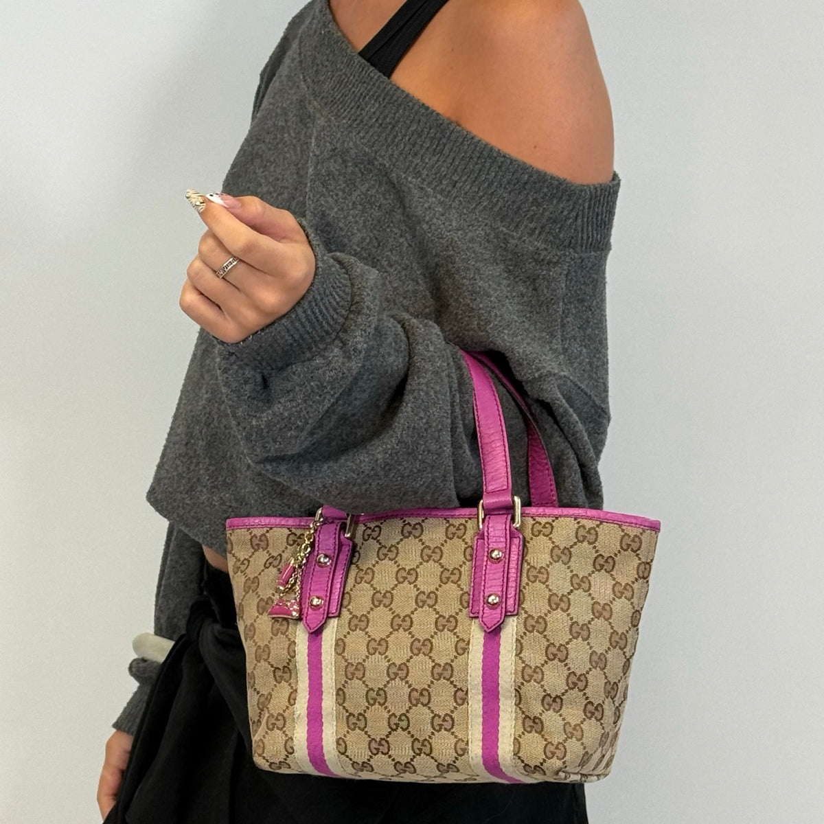 Gucci Shopper mini Sherry Line monogram beige & rosa
