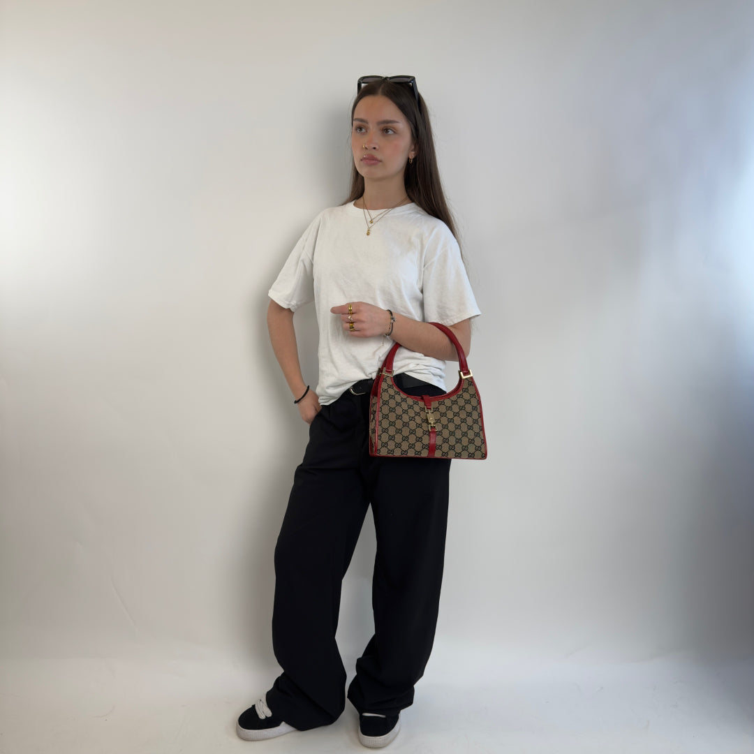 Gucci handbag Jackie with red leather details monogram beige