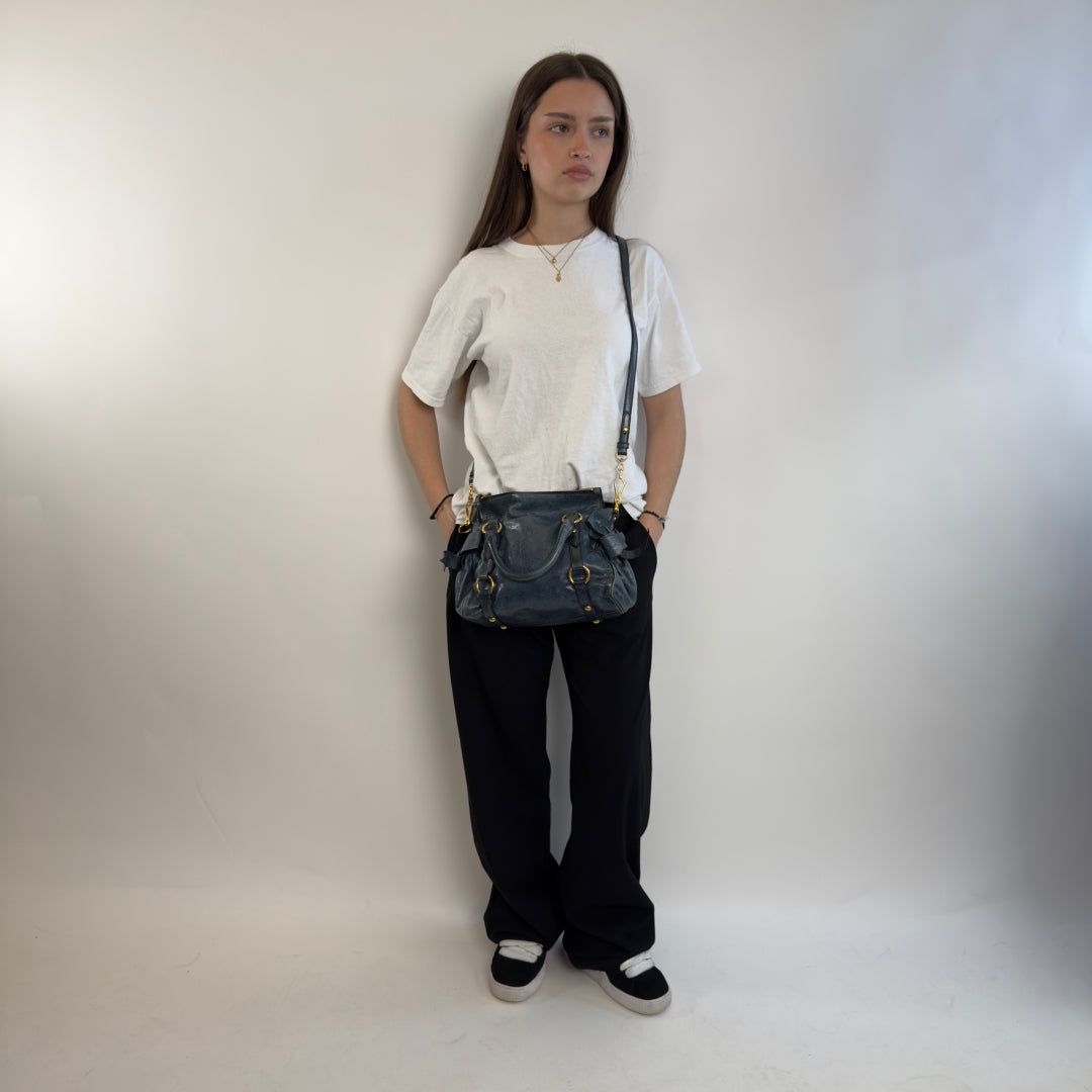 Miu Miu Handtasche Vitello Satchel klein blau
