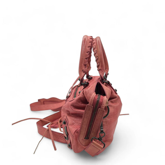 Balenciaga handbag The Frist City Bag with shoulder strap made of leather in pink