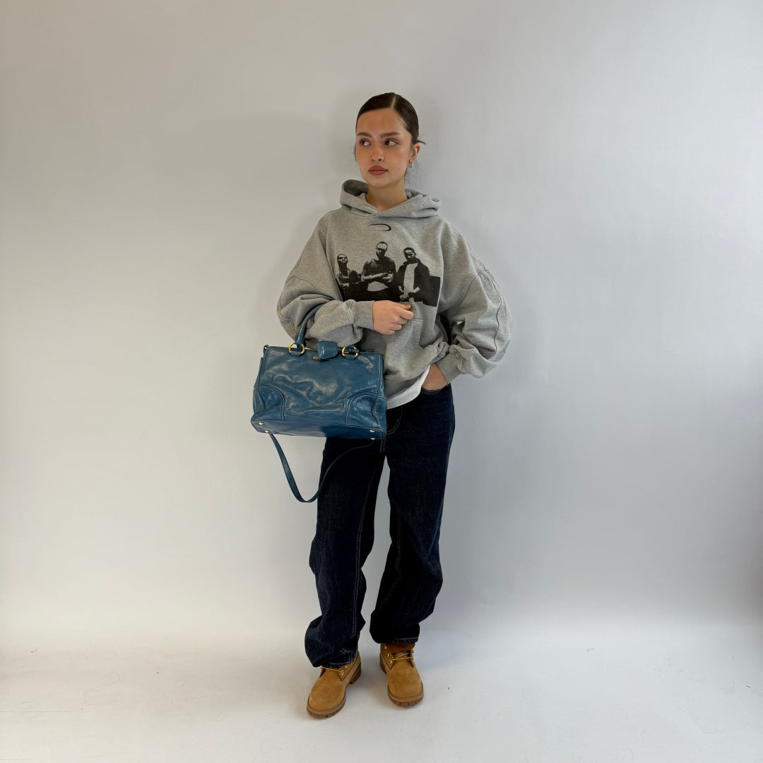 Miu Miu handbag Vitello Shine with shoulder strap made of blue leather