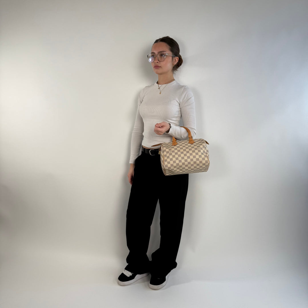 Louis Vuitton Handtasche Speedy 25 Damier Azur weiß